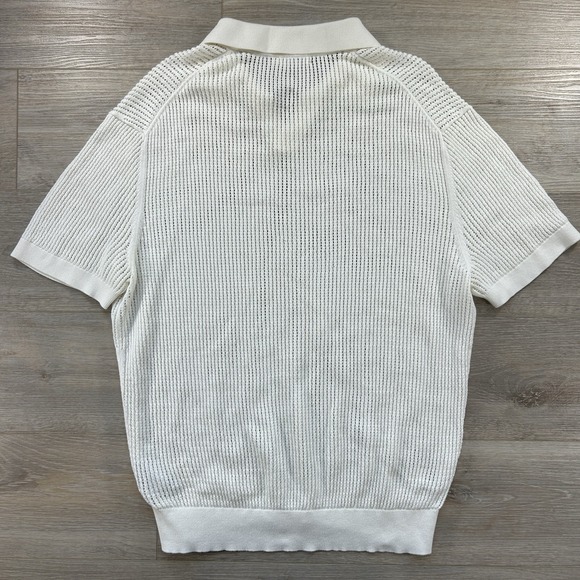 Suitsupply Crochet Polo Mens XXL Off White Open Collar Buttonless Knit Cotton - Picture 4 of 9